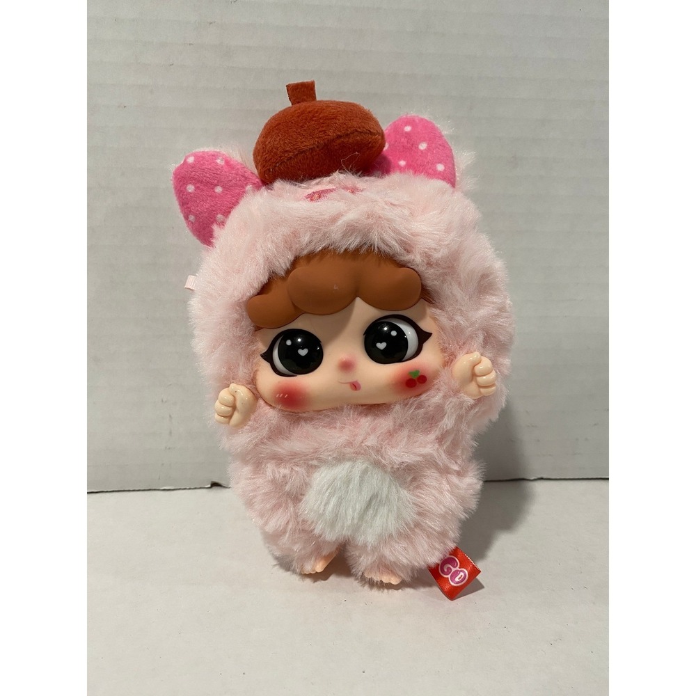 MIGO Plush Toy Happy Ghost Pink Fuzzy Vinyl Face Clip On 7in